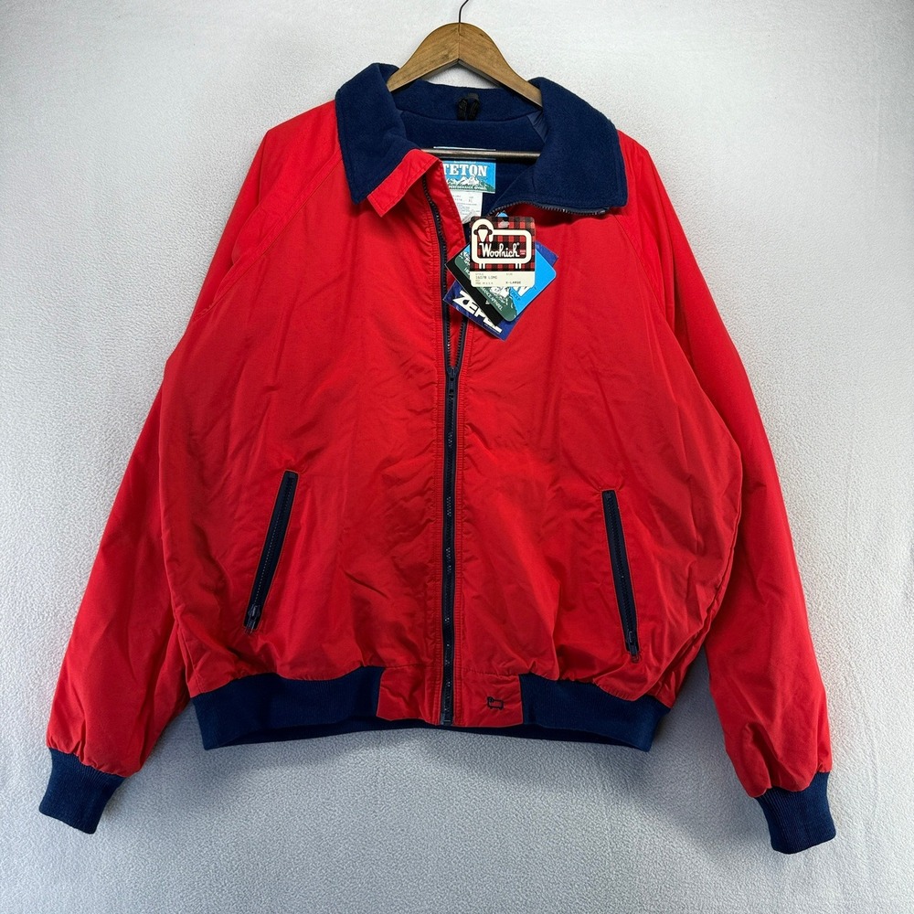 Vintage Woolrich Jacket Mens XL Red Teton Bomber Fleece Lined Outdoor Nylon NEW
